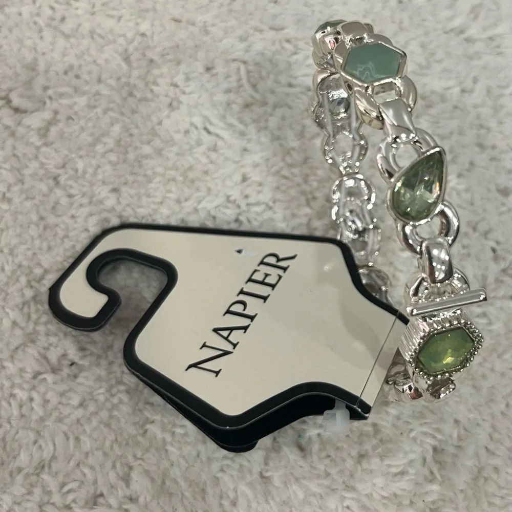 Napier Silver Bracelet with Light Green Gemstones